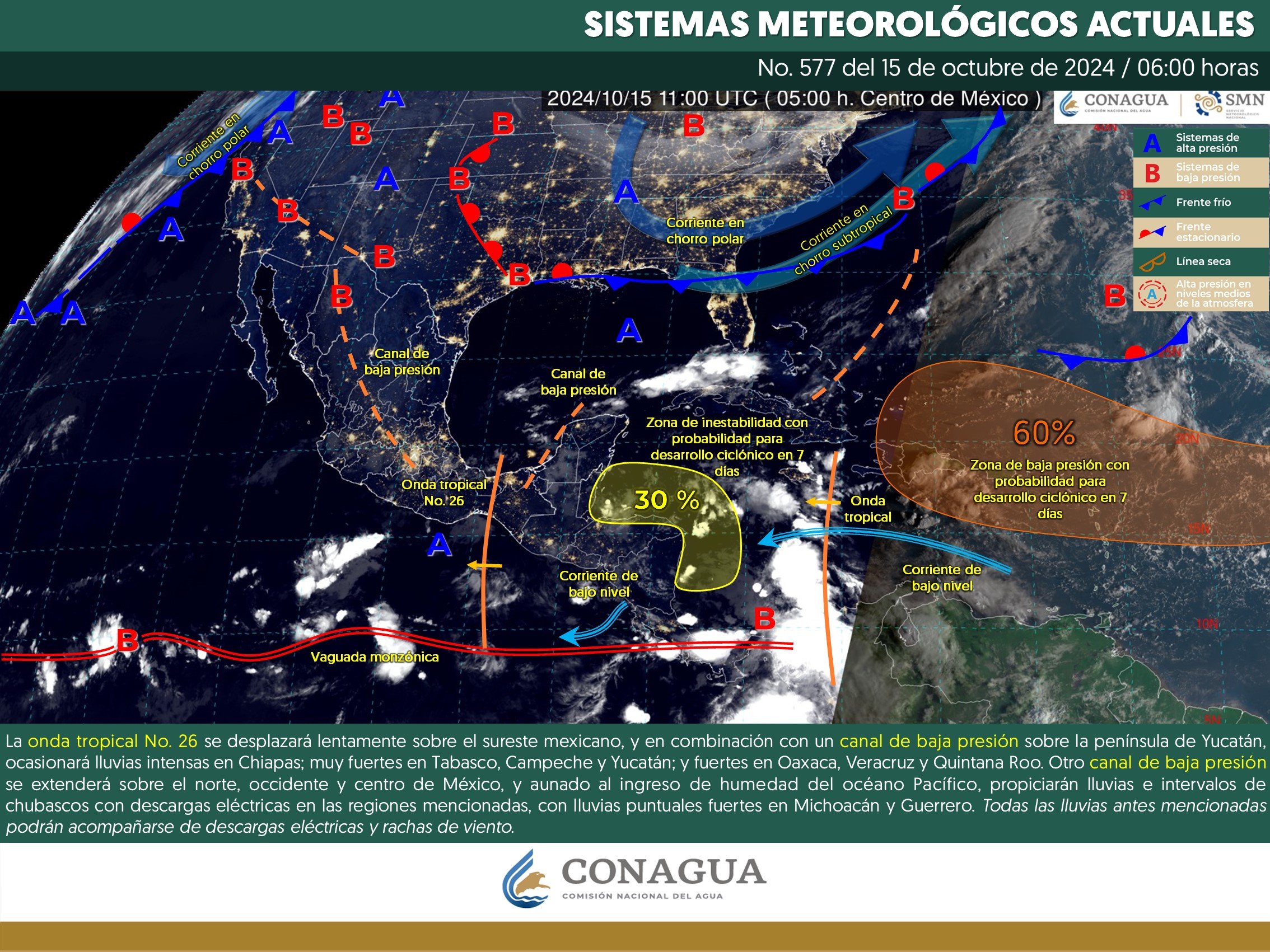 México: Heladas, Lluvias y Calor Extremo Hoy 15 de octubre.
