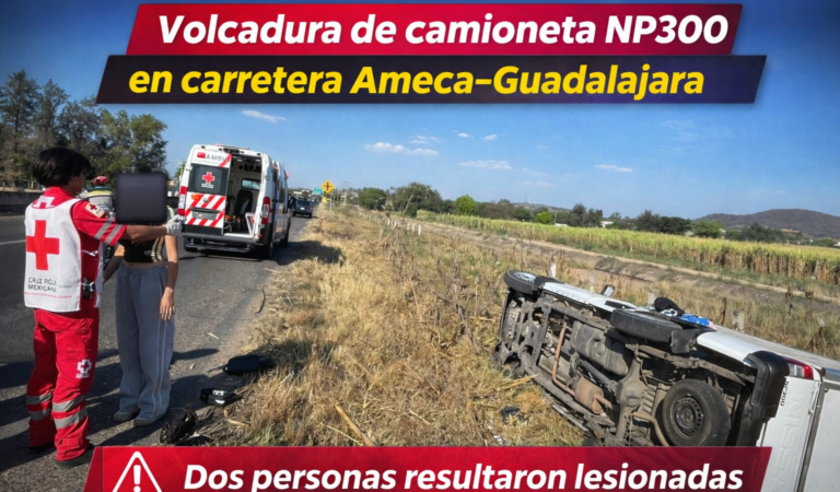 Volcadura de camioneta deja dos lesionados leves en carretera Ameca–Guadalajara