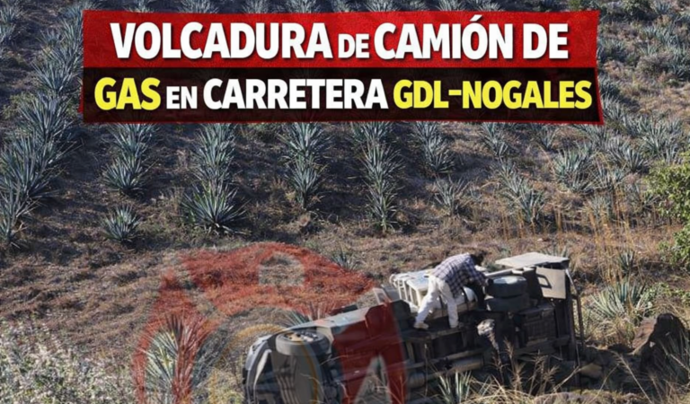 Volcadura de camión repartidor de gas deja un lesionado en la carretera Guadalajara–Nogales