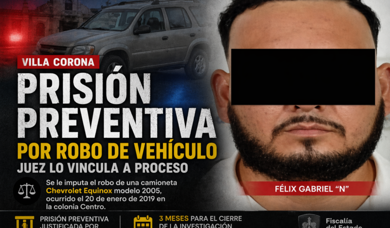 Prisión preventiva por robo de vehículo en Villa Corona