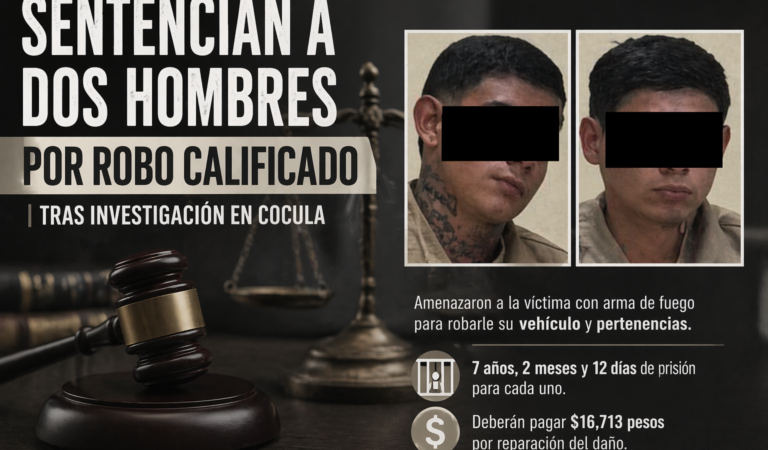 Sentencian a dos hombres por robo violento en Cocula