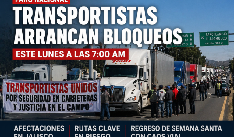 Paro de transportistas iniciará este lunes a las 7:00; prevén afectaciones en Jalisco