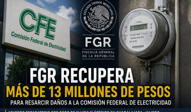 FGR recupera más de 13.7 millones de pesos por robo de energía eléctrica en Jalisco