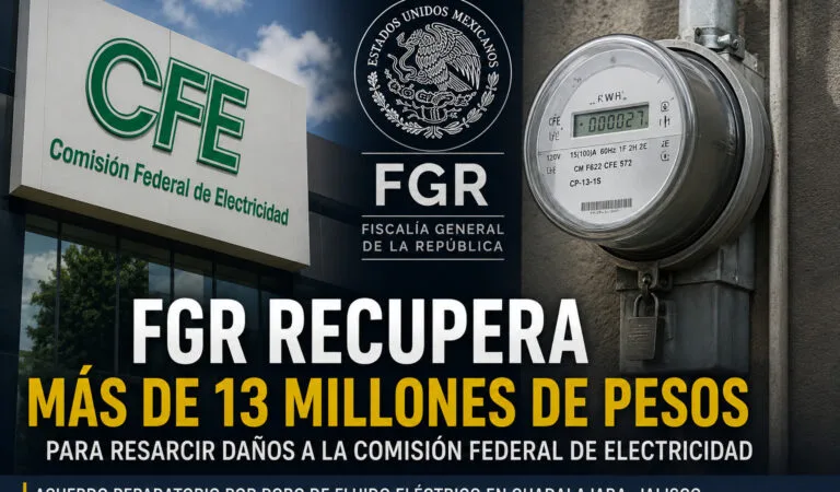 FGR recupera más de 13.7 millones de pesos por robo de energía eléctrica en Jalisco