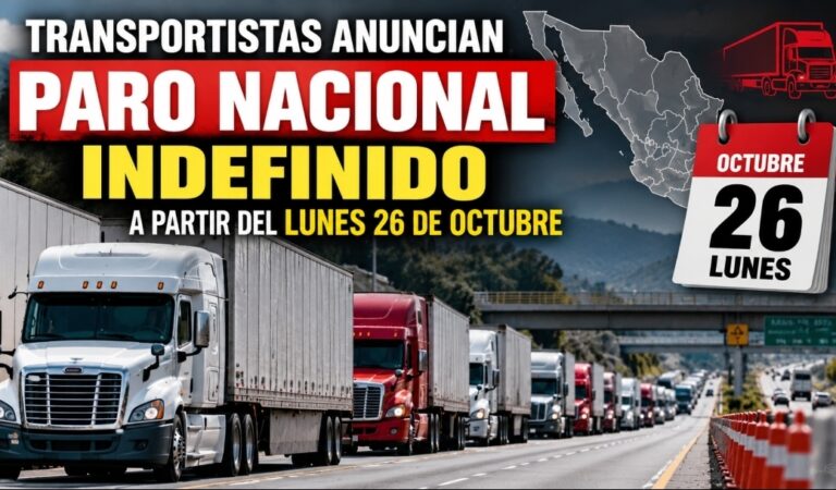 Transportistas anuncian paro nacional indefinido a partir del lunes 26 de octubre; advierten posibles afectaciones al abasto.